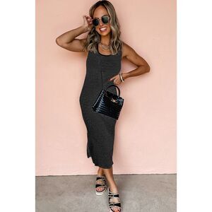 SHEWIN WOMENS BLACK STRIPED CRISS-CROSS BACK DRESS WITH SIDE SLITS